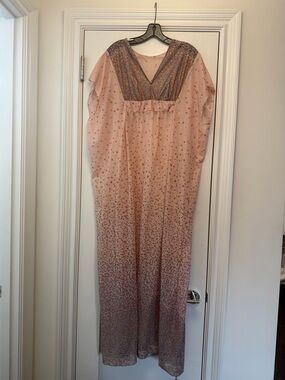 Vintage Blush Pink Sequin Ombre V-Neck Maxi Dress
